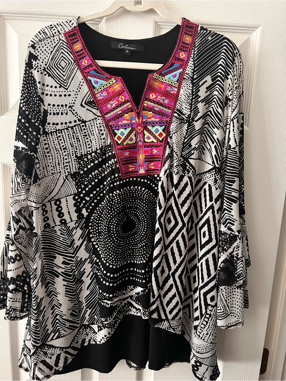 Calvin Embellished Black & Pink V-Neck Tunic
